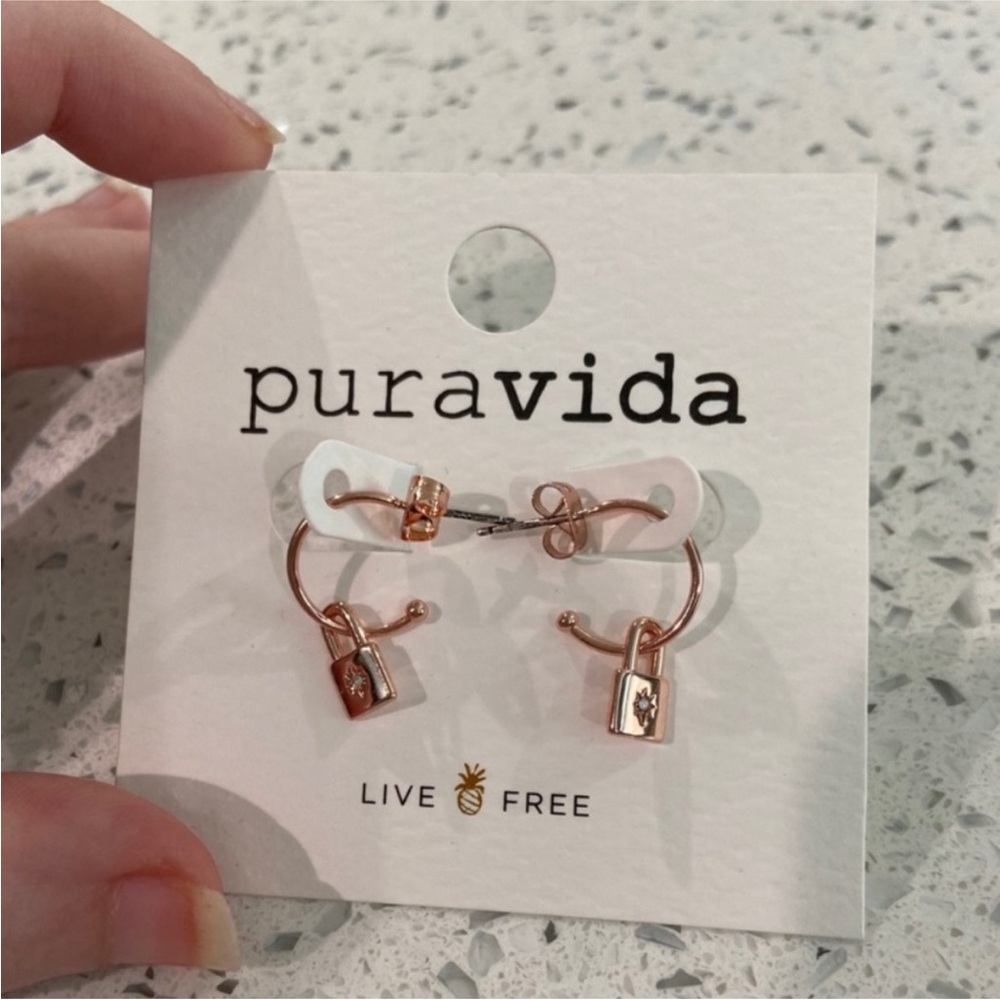 Pura Vida Rose Gold Lock Mini Earrings